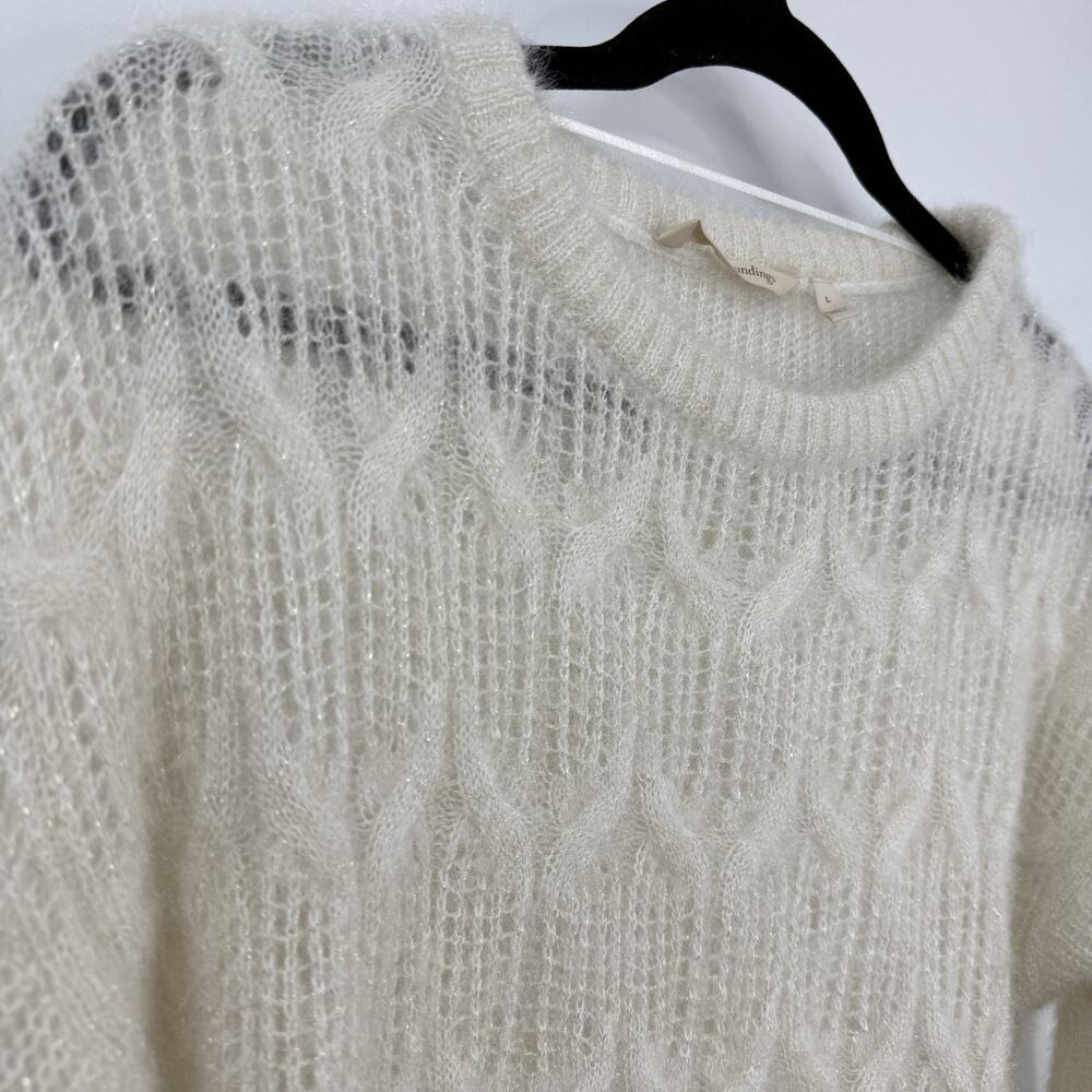 Soft Surroundings Large Sparkle Cable Knit Ivory Sweater Cozy Crewneck - Picture 3 of 11